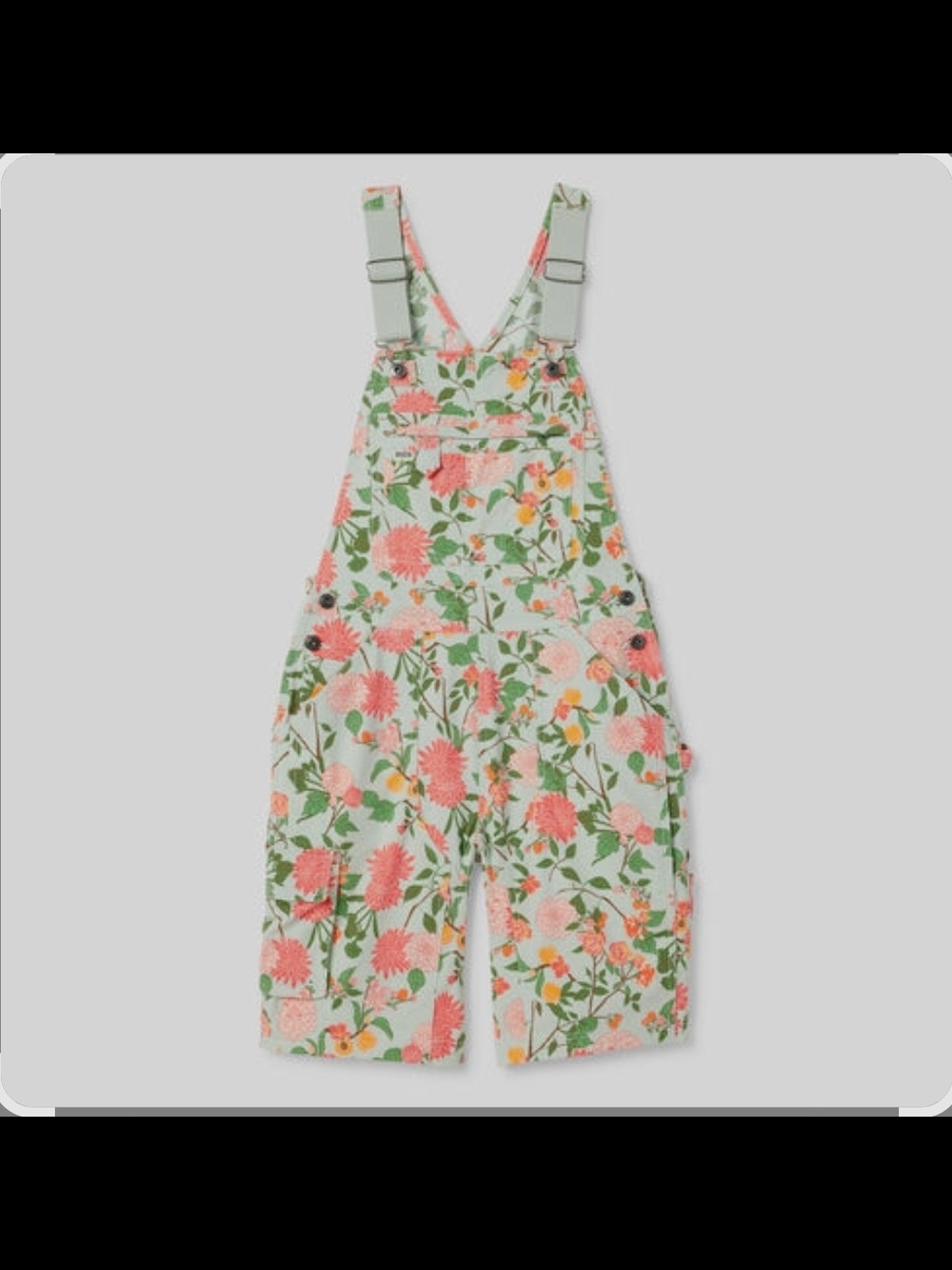 Duluth Trading Co 2X Floral Print Short Overalls - Mint Green & Peachy Pink